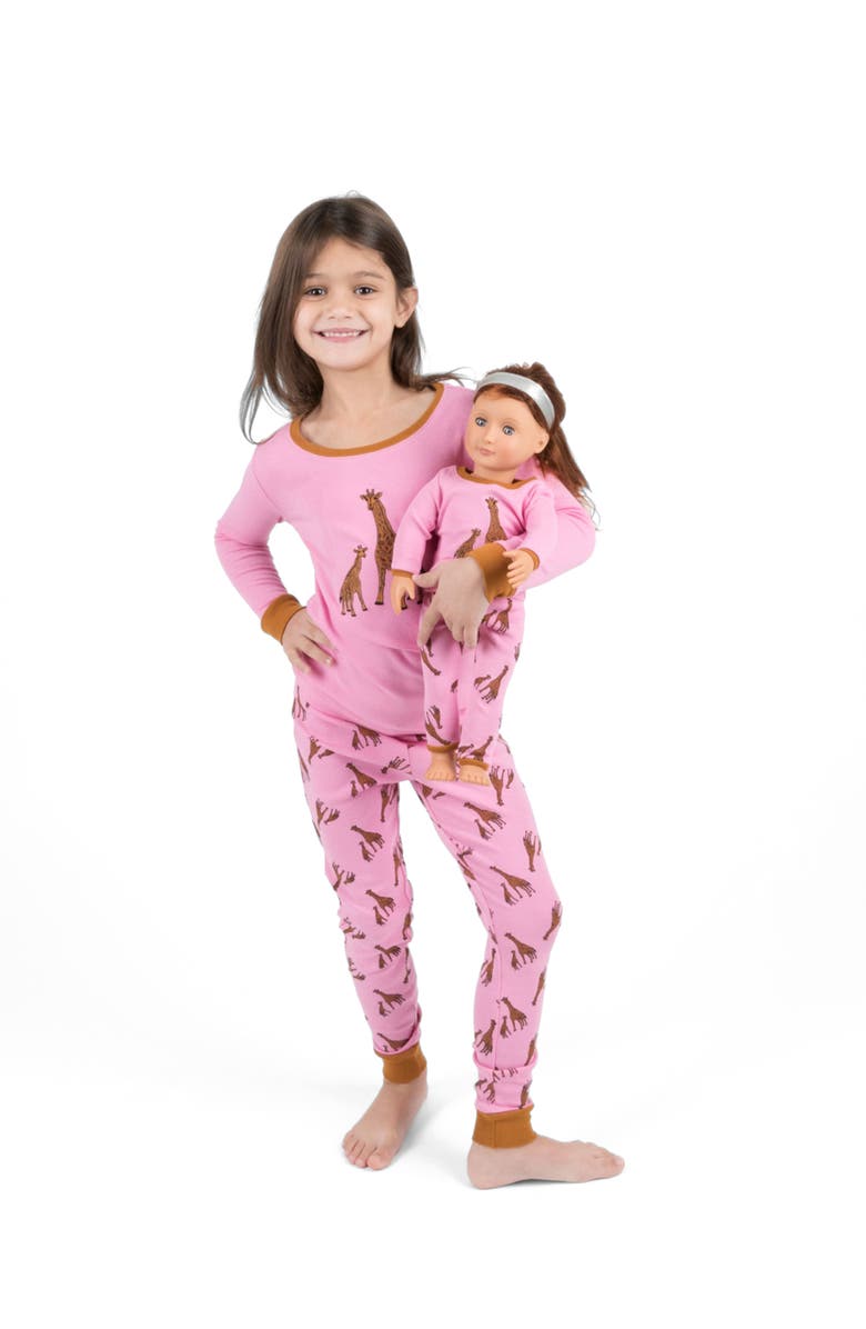 Leveret Girls Matching Doll Printed Cotton Pajamas, Animal & Seasonal Prints, Alternate, color, Giraffe