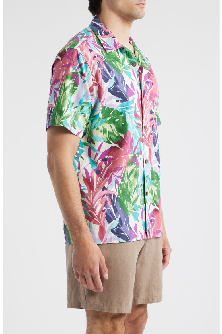 Fuego Fronds Print Silk Blend Camp Shirt, Alternate, color, VANILLA ICE