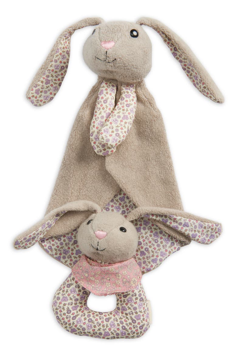 Organic Cotton Blankie Rattle, Main, color, PATTERNED BUNNY
