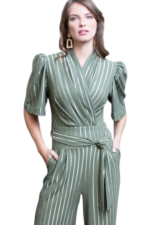 Shop Hotsquash London Clothing Gold Stripe Wide Leg Jumpsuit In Khaki