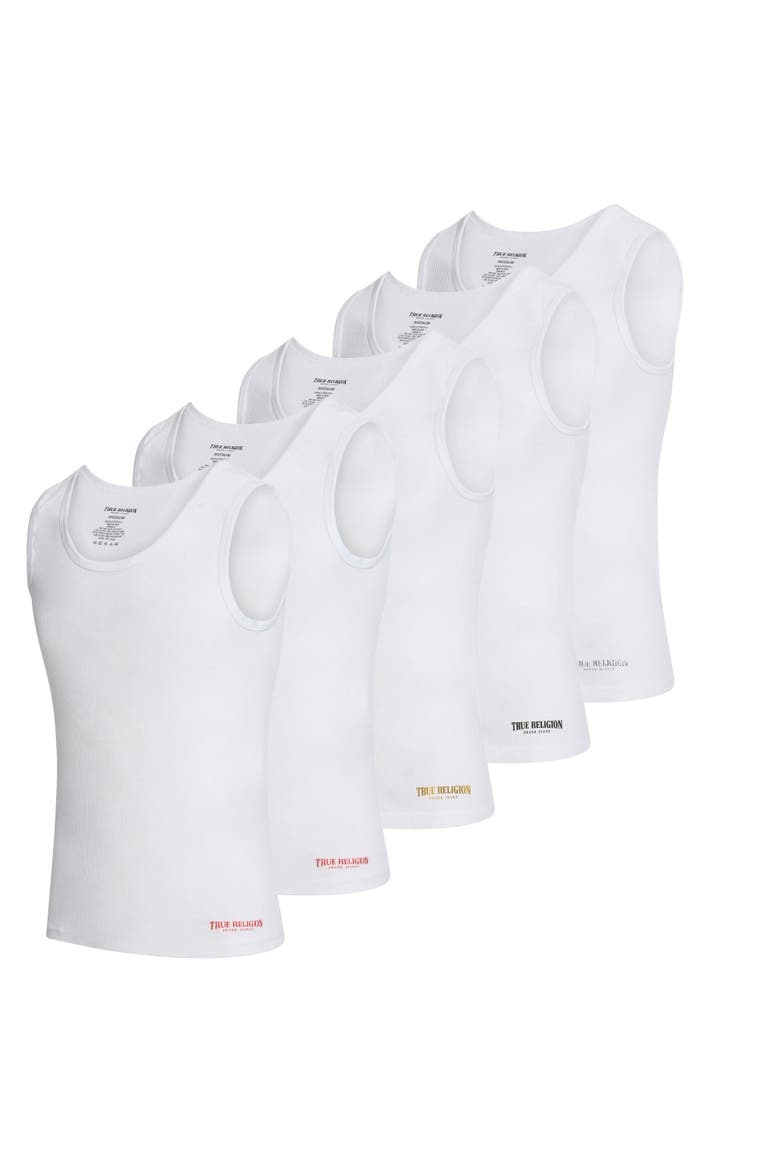Ribbed Cotton Tank Top Pack of 5, Main, color, White