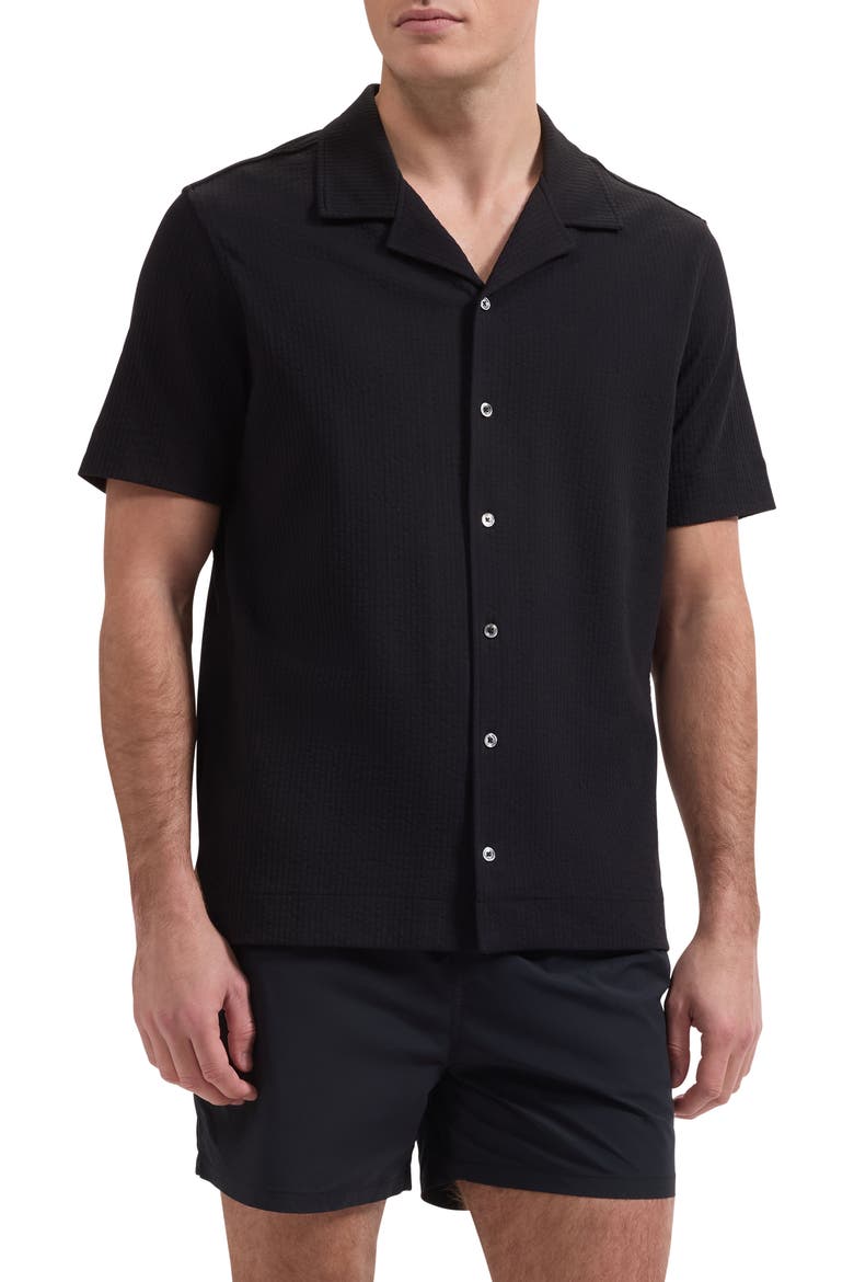 Seersucker Camp Shirt, Main, color, BLACK