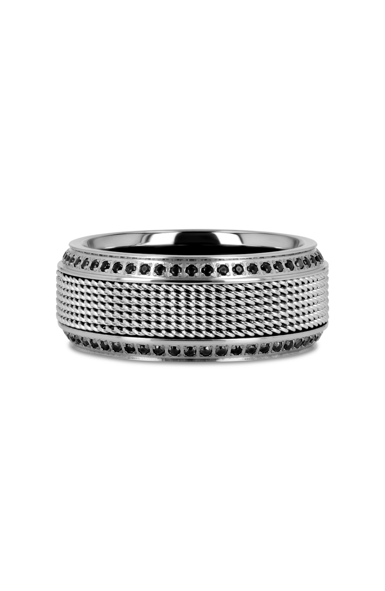 Larson Jewelers Gauntlet Steel Chain Titanium Wedding Ring, Alternate, color, Silver / Black Diamonds