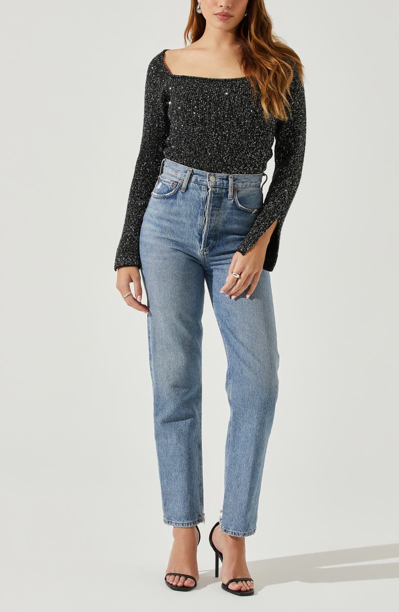 ASTR the Label Marina Metallic Sweater, Alternate, color, Black Silver