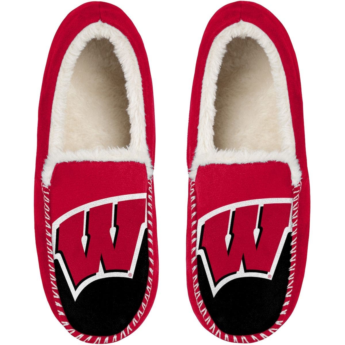 FOCO Men's FOCO Wisconsin Badgers Colorblock Moccasin Slippers, Main, color, 