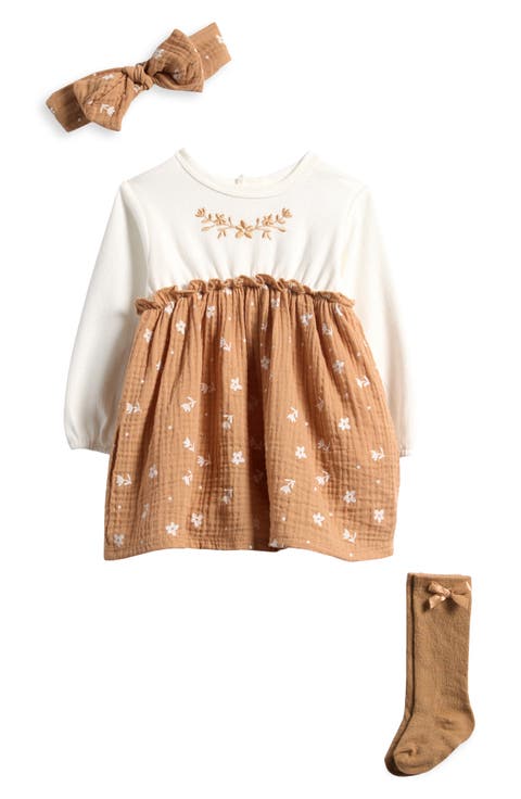 Long Sleeve Gauze Dress, Socks & Headband Set (Baby)