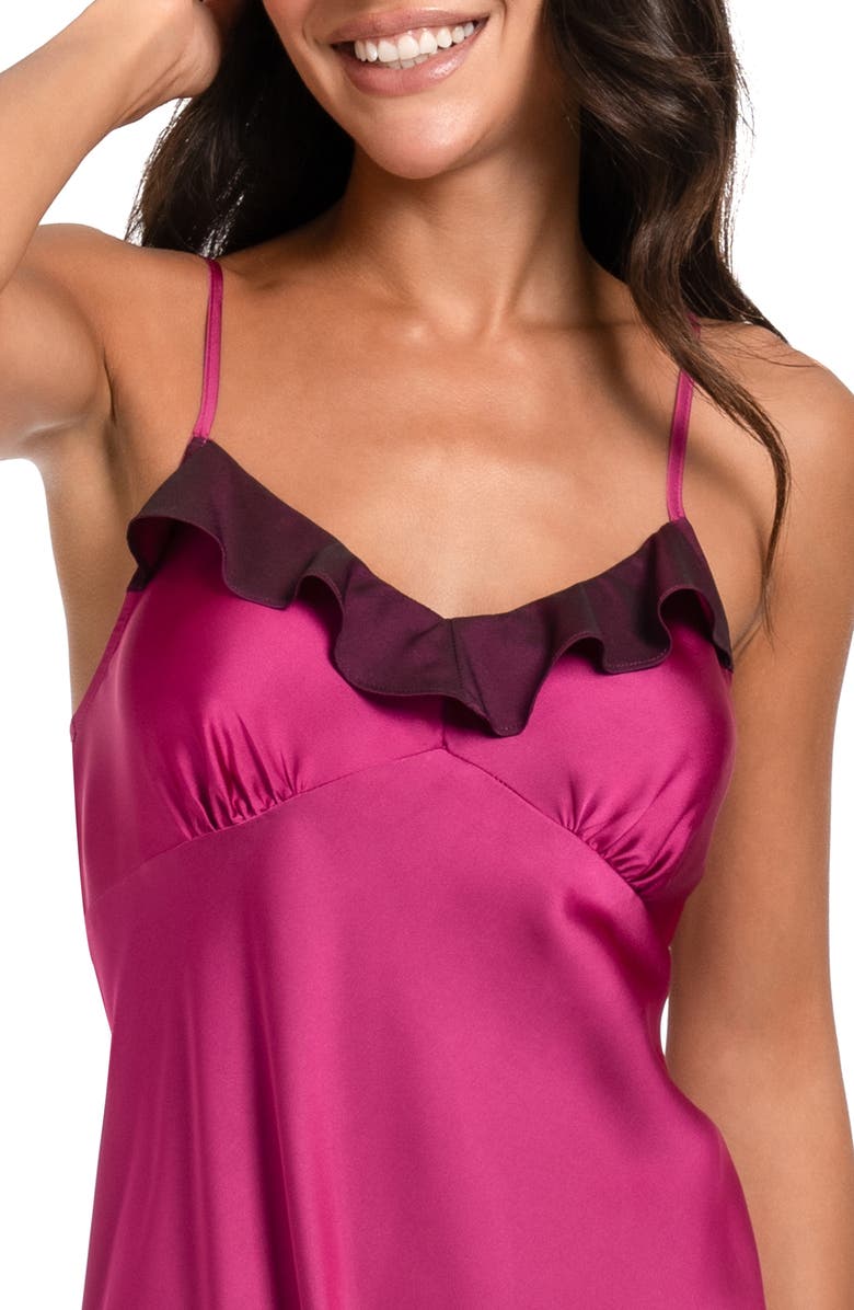 Midnight Bakery Ruffle Trim Satin Chemise & Thong Set, Alternate, color, Pink