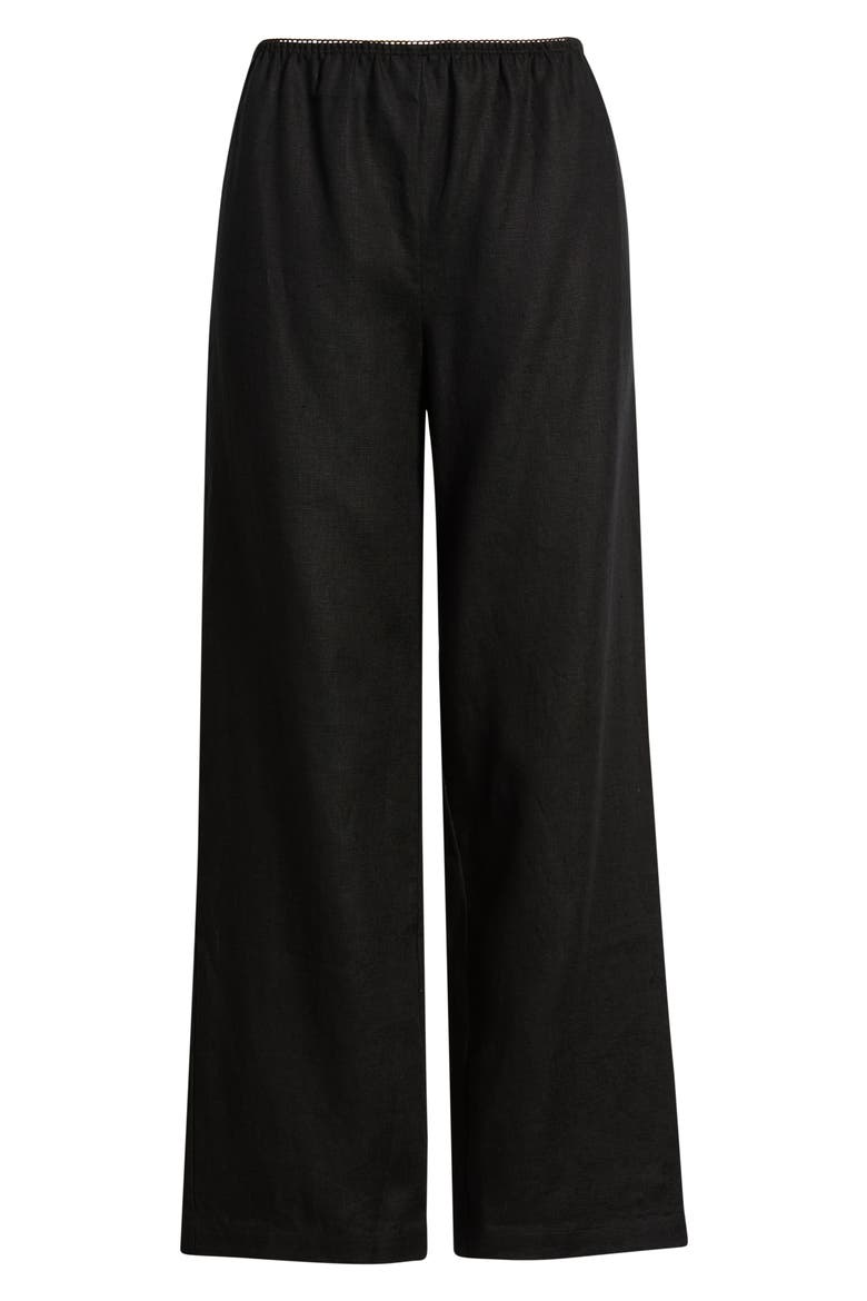 Lilah Lace Trim Linen Pants, Alternate, color, BLACK