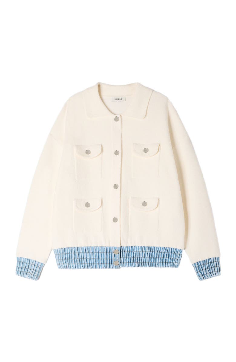 SANDRO Cardigan with denim details, Alternate, color, Ecru