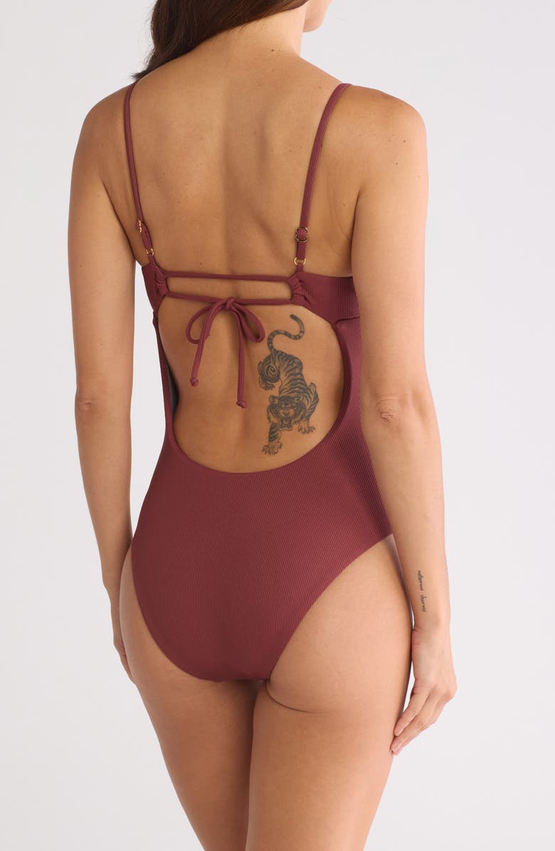 Becca V-Neck Underbust One Piece Swimsuit, Alternate, color, 