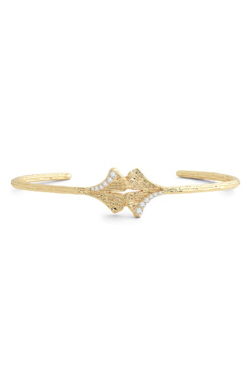 Anabel Aram Jewelry Gingko Leaves Cubic Zirconia Cuff Bracelet in Gold 