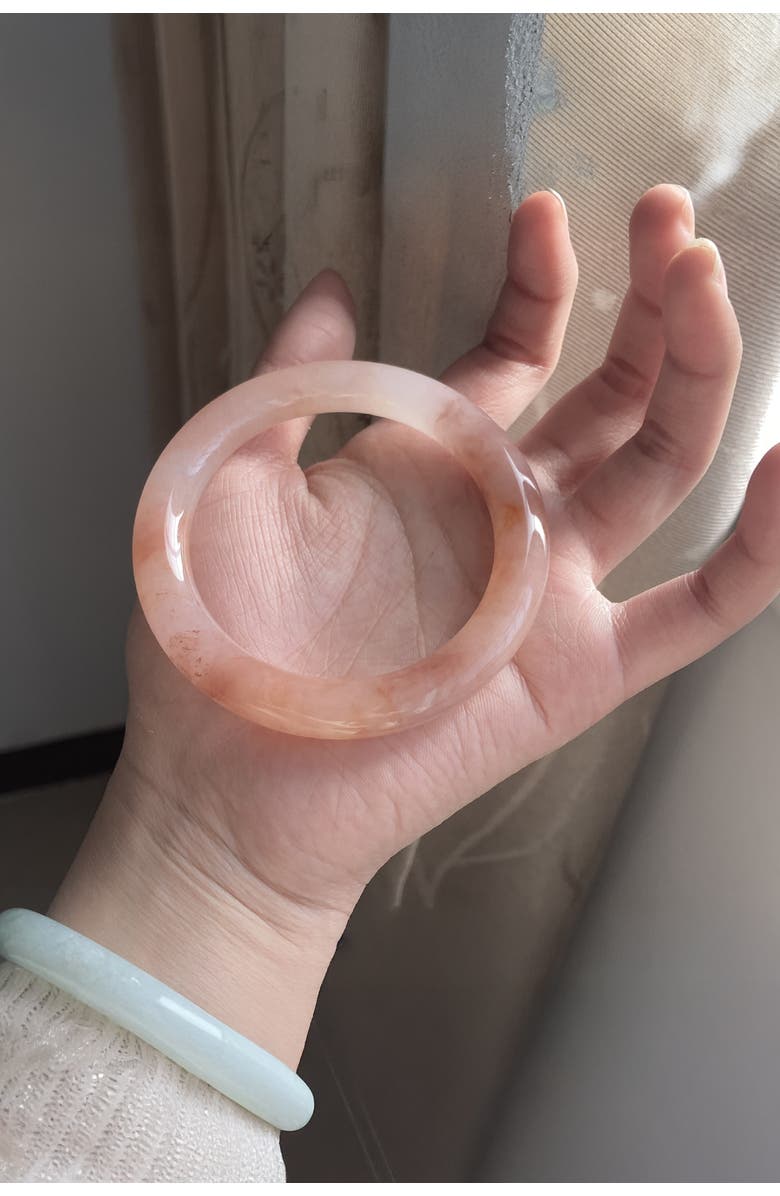 seree Peach Blossom Pink Jade Stone Bangle, Alternate, color, Pink