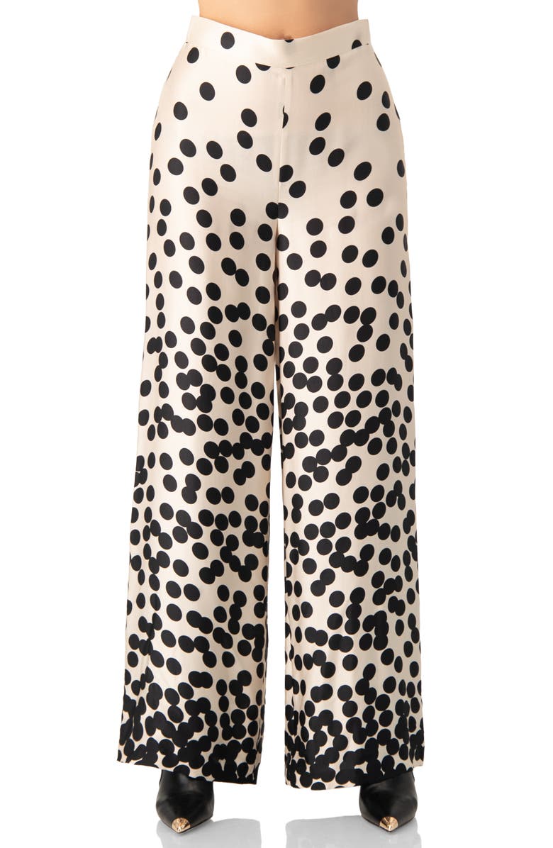 IVONNE Wide-Leg Polka Dot Palazzo Trousers, Main, color, Natural