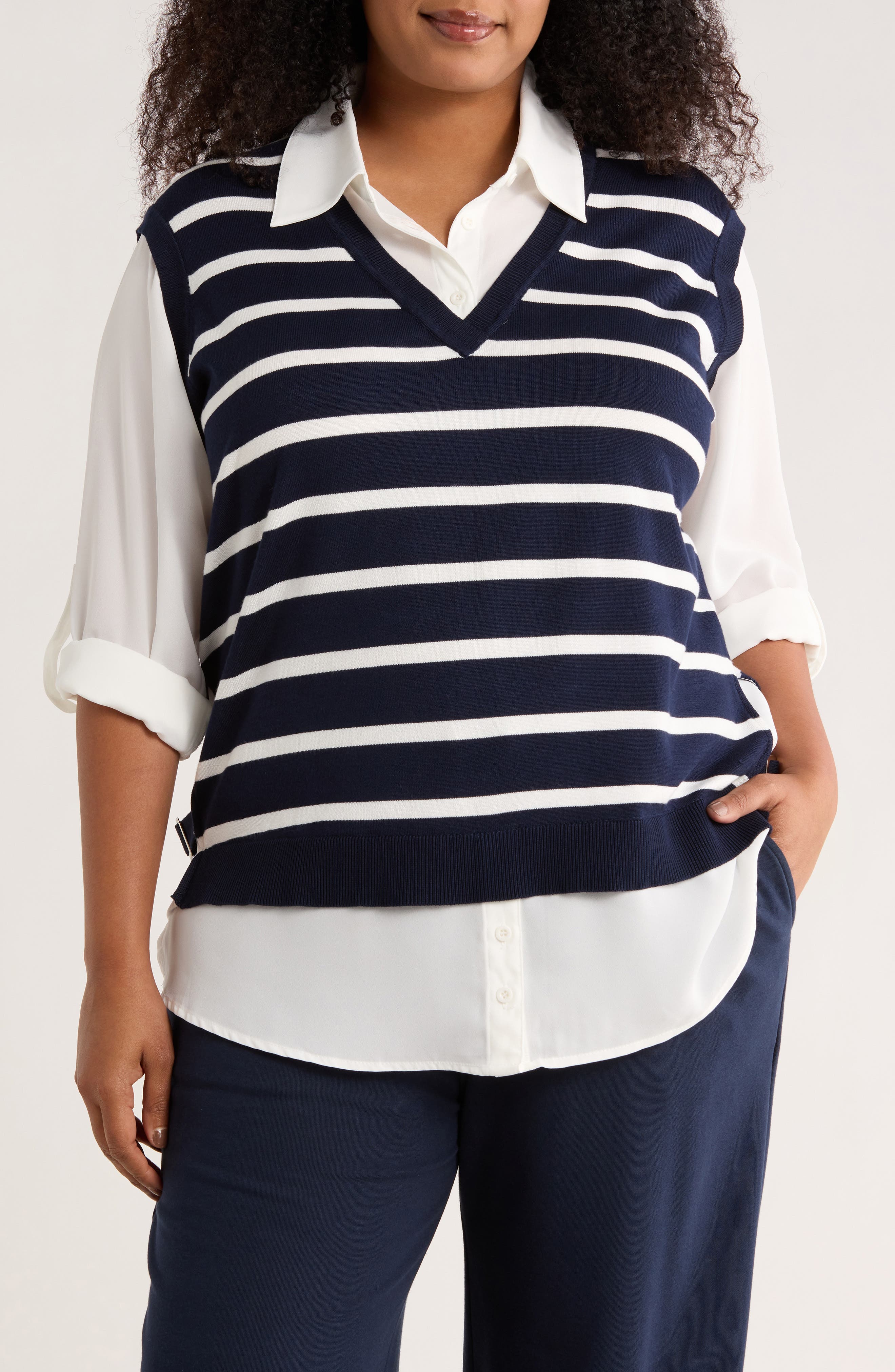 V-Neck Twofer Sweater - image 3