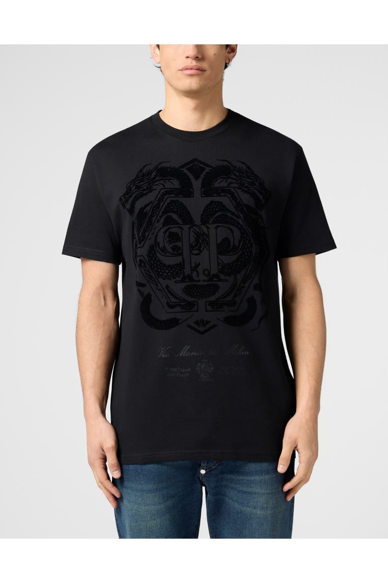 Printed Round Neck T-Shirt Dragon Men, Main, color, black