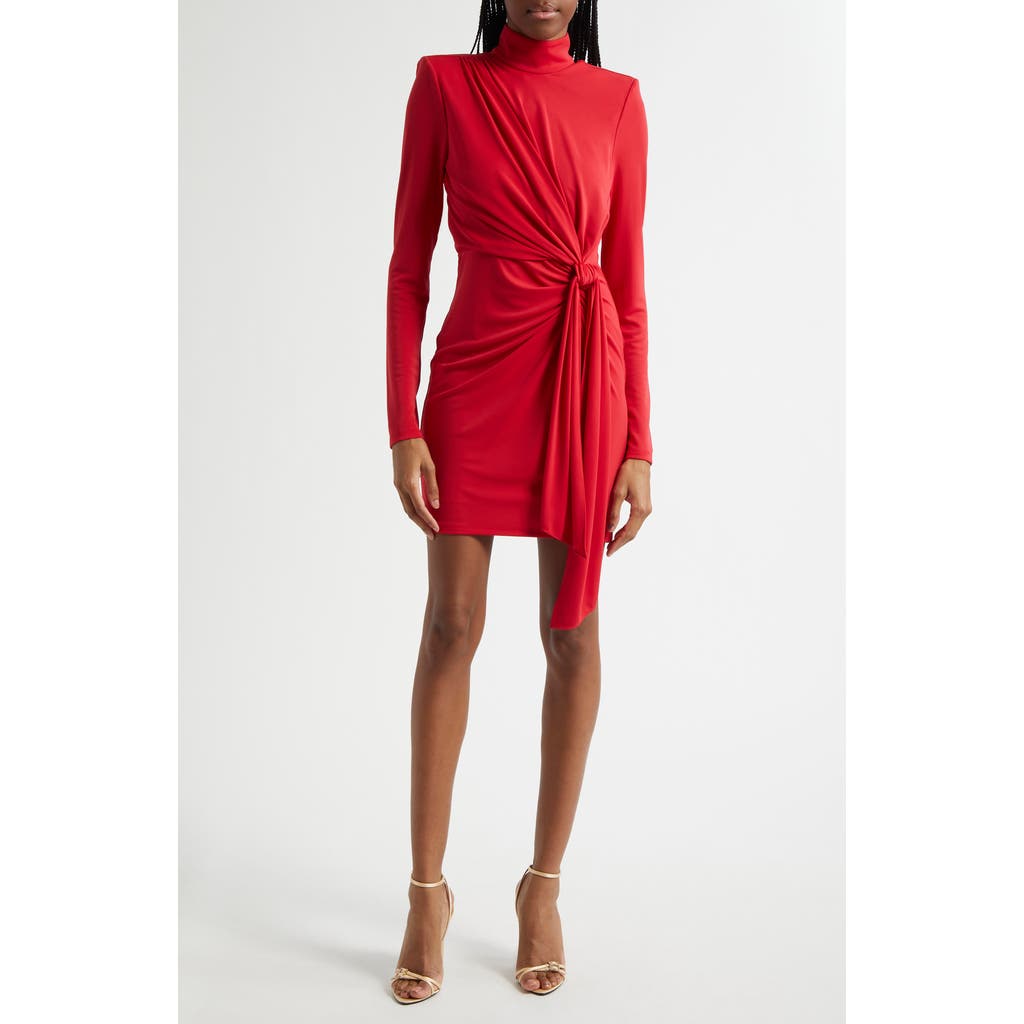 Cinq À Sept Joelene Long-sleeve Gathered Knot Mini Dress In Cardinal