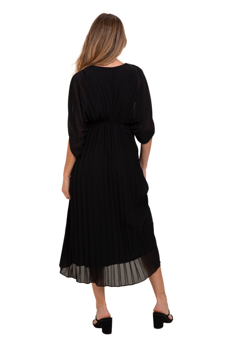 Pleated V Neck Maxi Dress, Alternate, color, Black