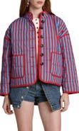 Avec Les Filles Stripe Boxy Quilted Cotton Blend Jacket