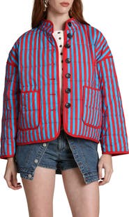 Avec Les Filles Stripe Boxy Quilted Cotton Blend Jacket