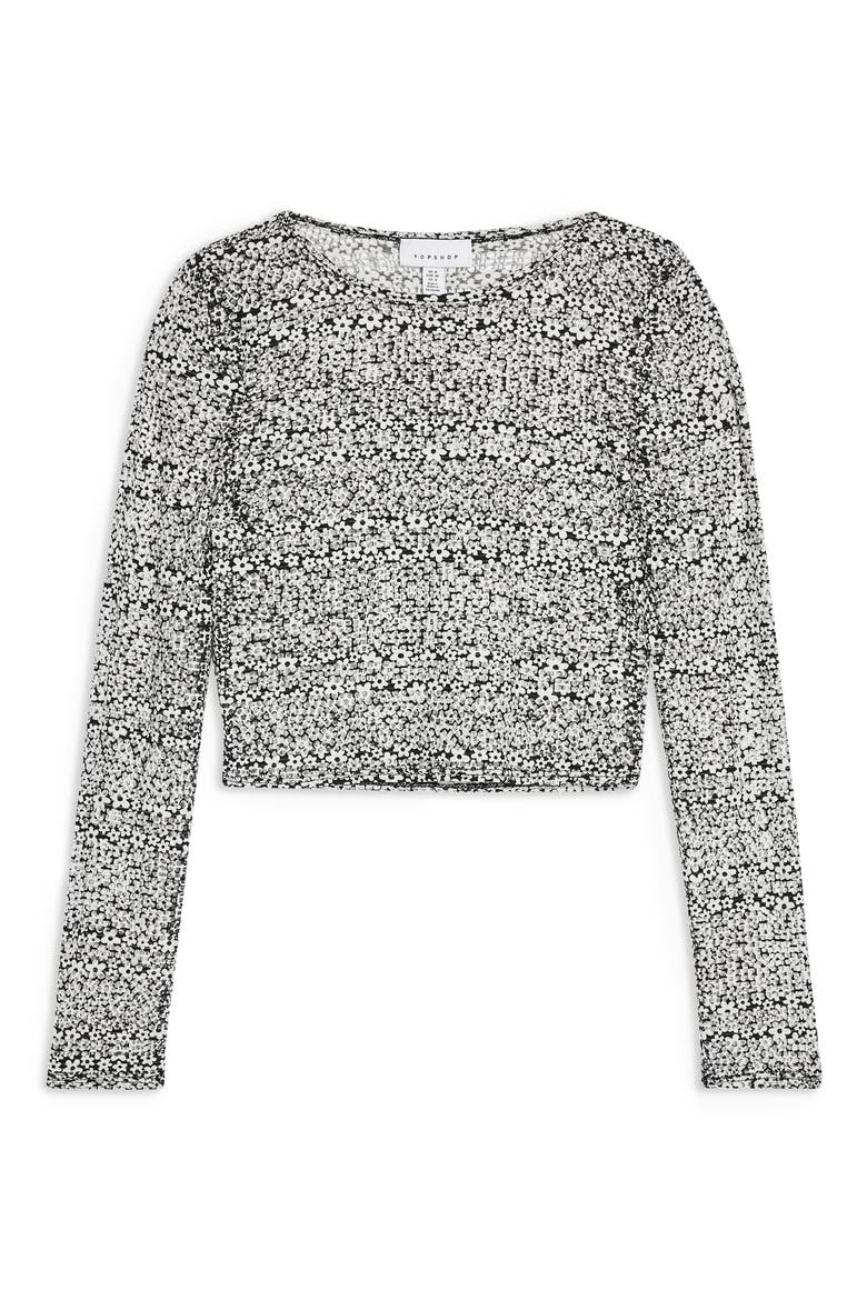 Daisy Airtex Floral Crop Long Sleeve Tee, Alternate, color, BLACK MULTI