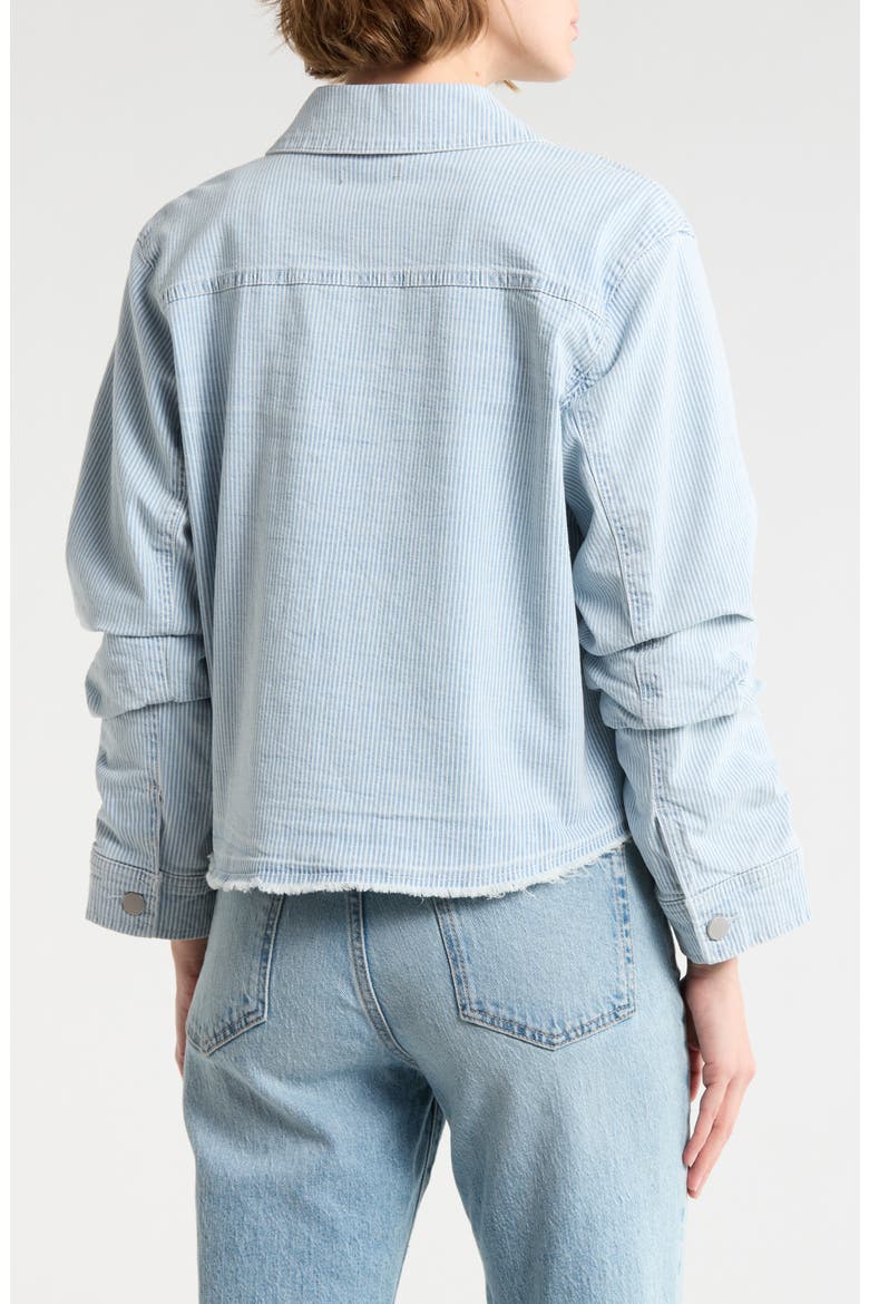 Stripe Ruched Sleeve Denim Jacket, Alternate, color, POWDER BLUE