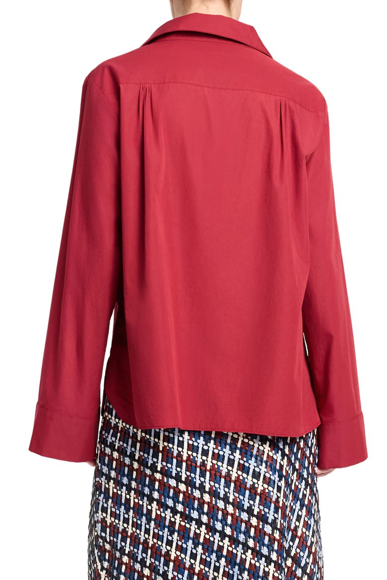 Deep V-Neck Cotton Button-Up Shirt, Alternate, color, KARANDA RED