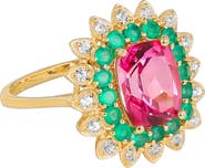 YS GEMS Pink Topaz, Green Onyx & White Topaz Ring
