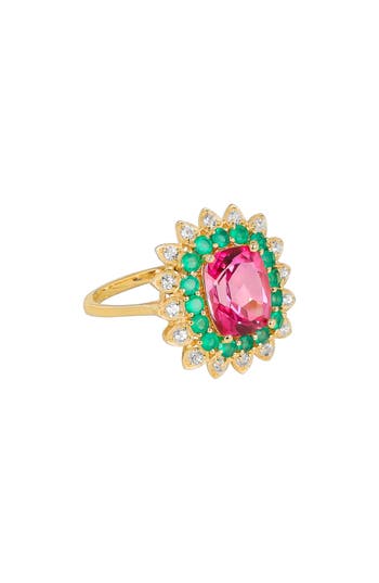 Ys Gems Pink Topaz, Green Onyx & White Topaz Ring In Pink