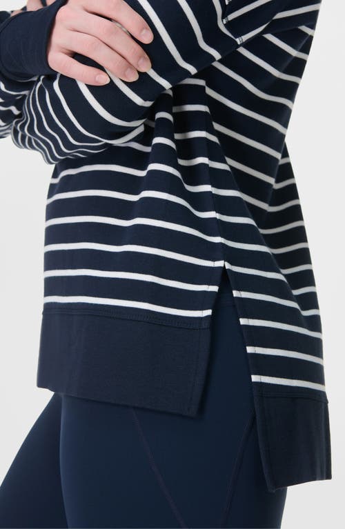 Sweaty Betty Womens After Class Longline Striped Cotton-blend Jumper Navy Blue Stripe In Navy Blue Stripe