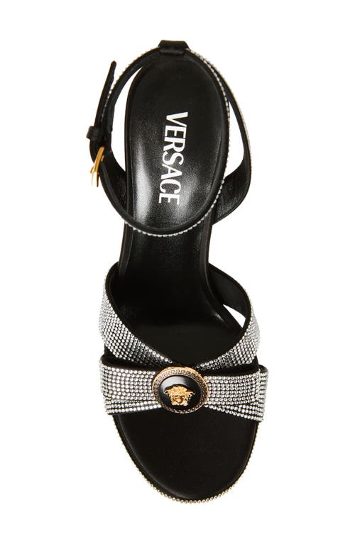 Versace Gianni Ribbon Crystal Leather Platform Sandals In Silver