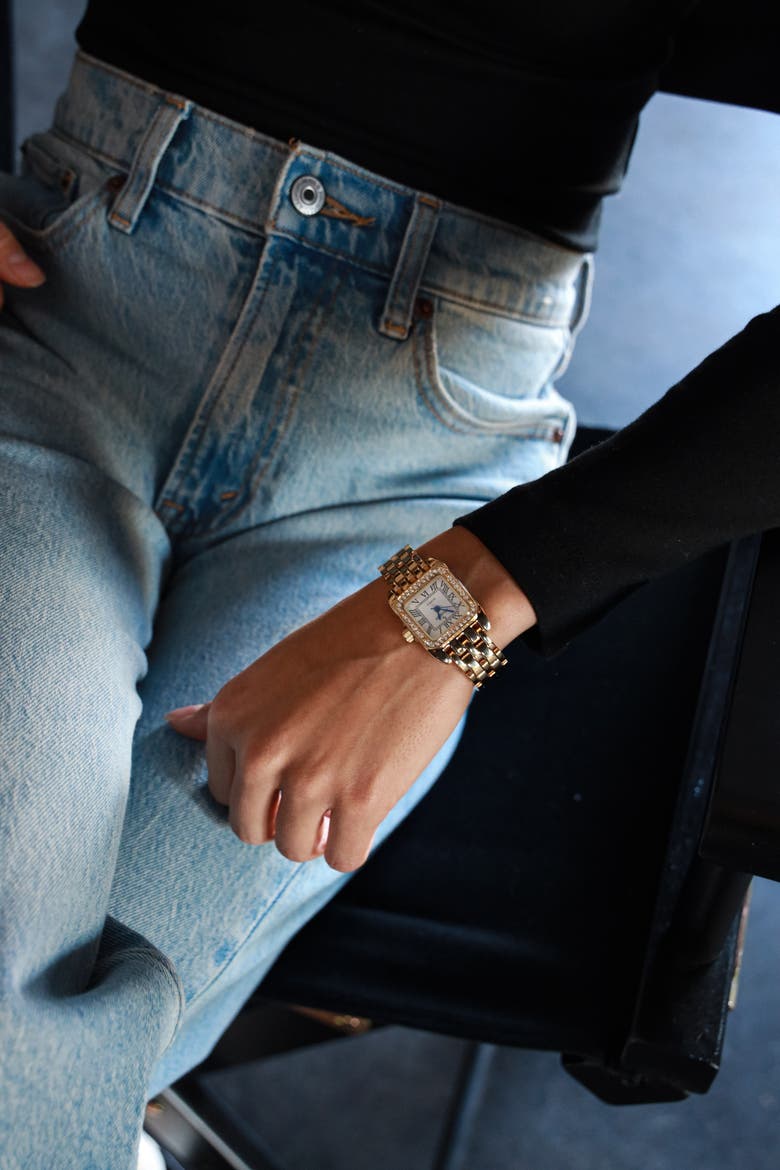 Panther Small Crystal Square Tank Bracelet Watch- 24MM, Alternate, color, Gold