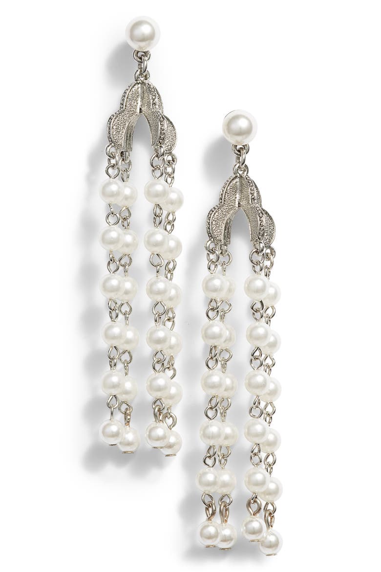 Beaded Drop Earrings, Main, color, SILVER