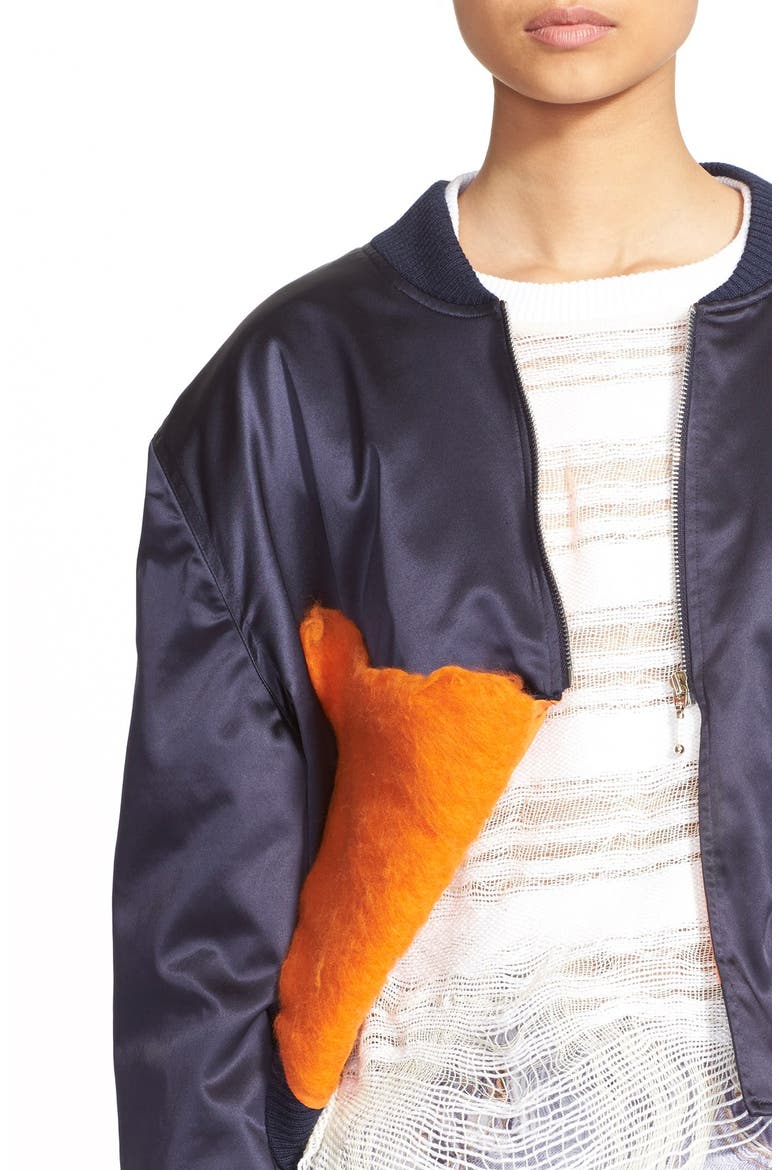 Hand Felted Bomber Jacket, Alternate, color, NAVY ORANGE