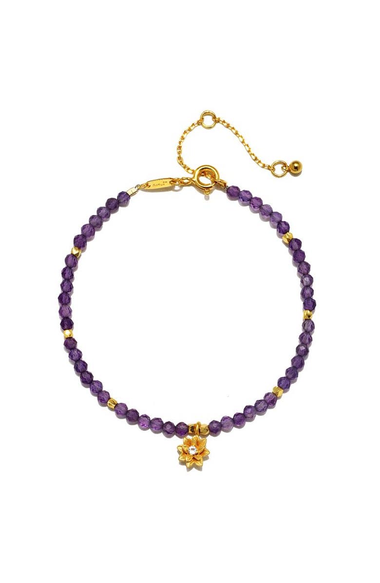 Satya Jewelry Amethyst Lotus February Birthstone Bracelet, Main, color, Purple