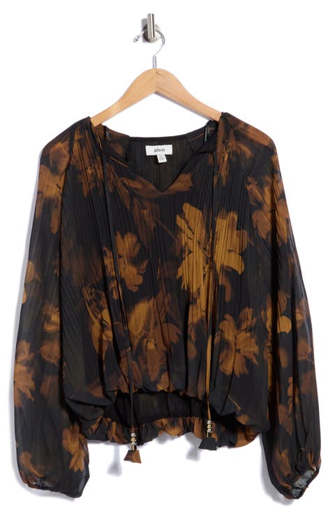 Pleated Long Sleeve Top