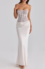 HOUSE OF CB Ayana Strapless Lace & Satin Mermaid Gown