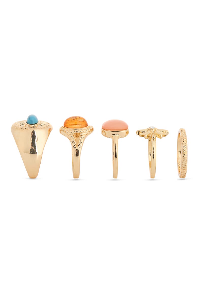 Set of 5 Rings, Alternate, color, GOLD MULTI