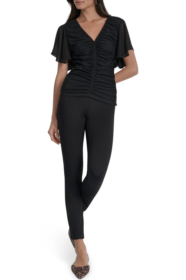 Ruched V-Neck Shirt, Alternate, color, BLACK