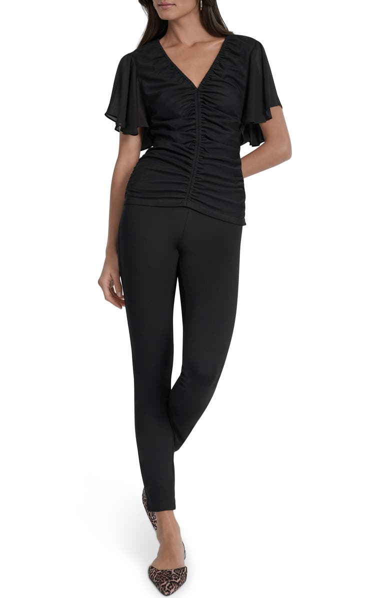 DKNY Ruched V-Neck Shirt, Alternate, color, Black