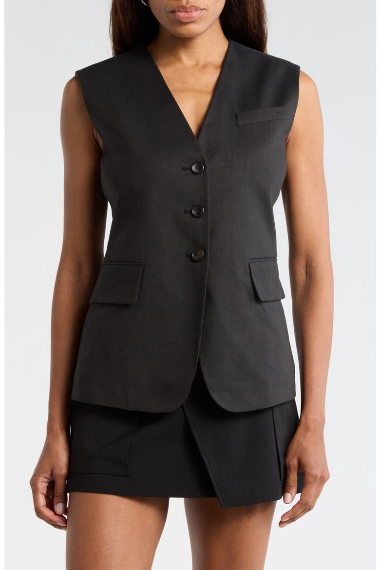 Noa Linen Blend Vest, Main, color, BLACK