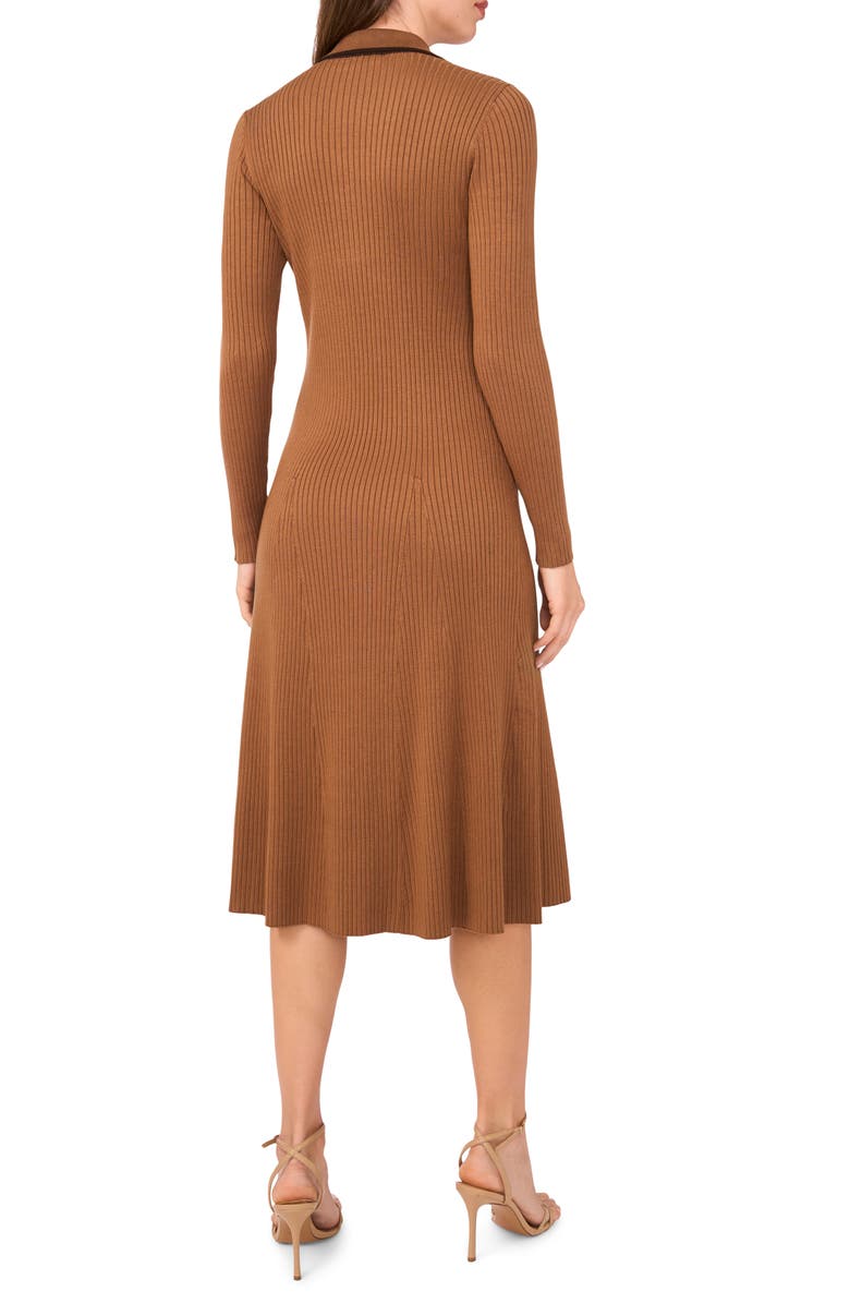 Halogen<sup>®</sup> Contrast Trim Long Sleeve Sweater Dress, Alternate, color, Rich Cognac