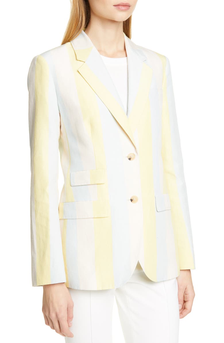 Tory Burch Stripe Silk & Linen Blazer, Alternate, color, 