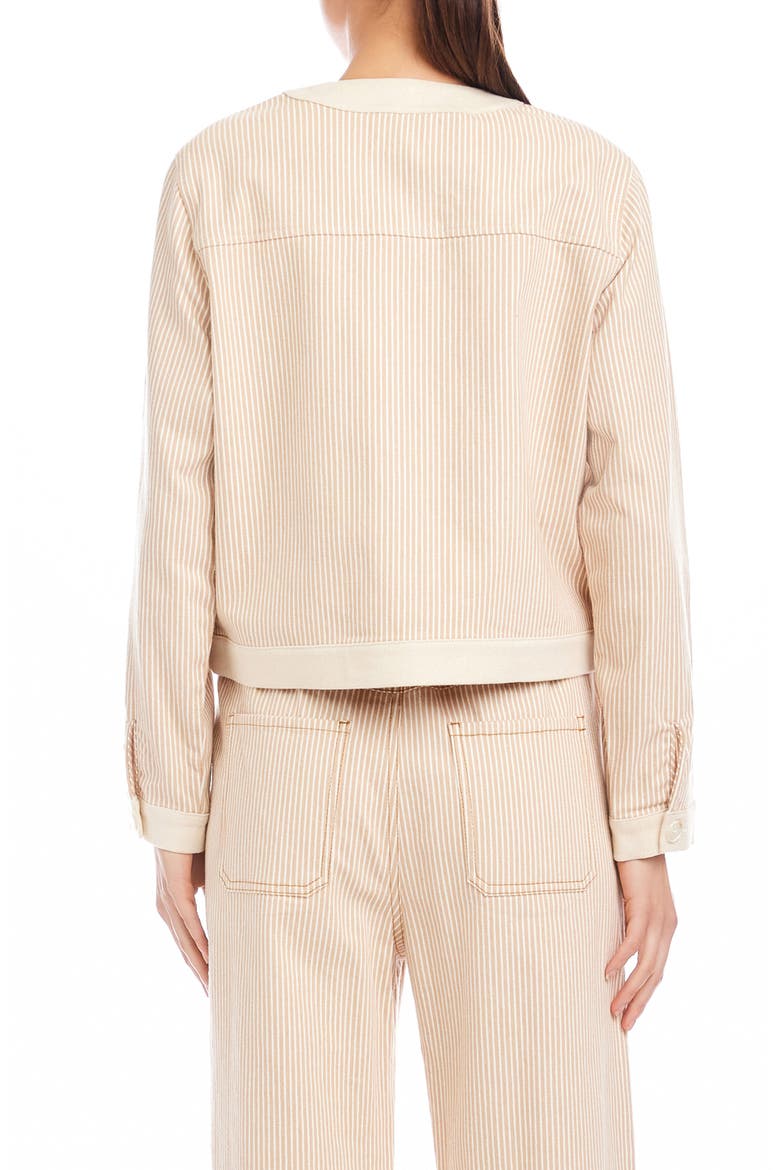 Myra Stripe Contrast Trim Crop Jacket, Alternate, color, KHAKI/ CREAM