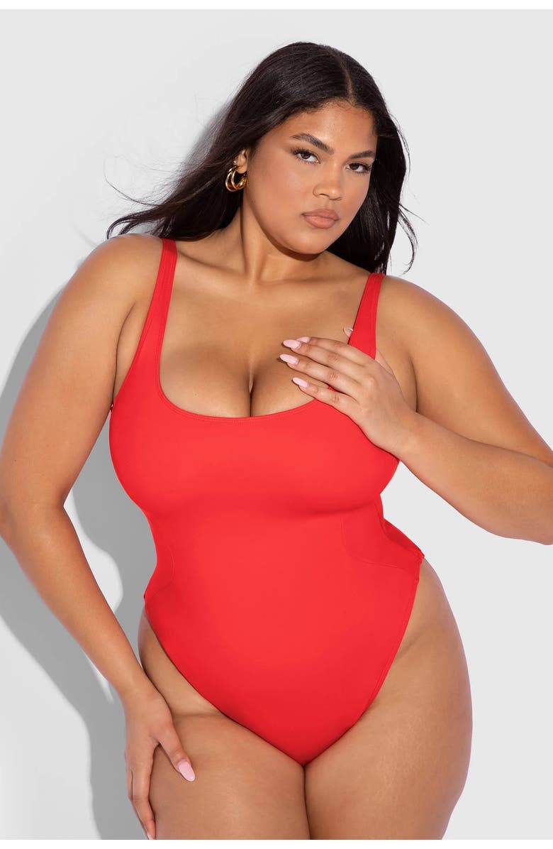 TA3 Mega Sculpting Scoop Neck High Cut One-Piece Swimsuit, Alternate, color, Red