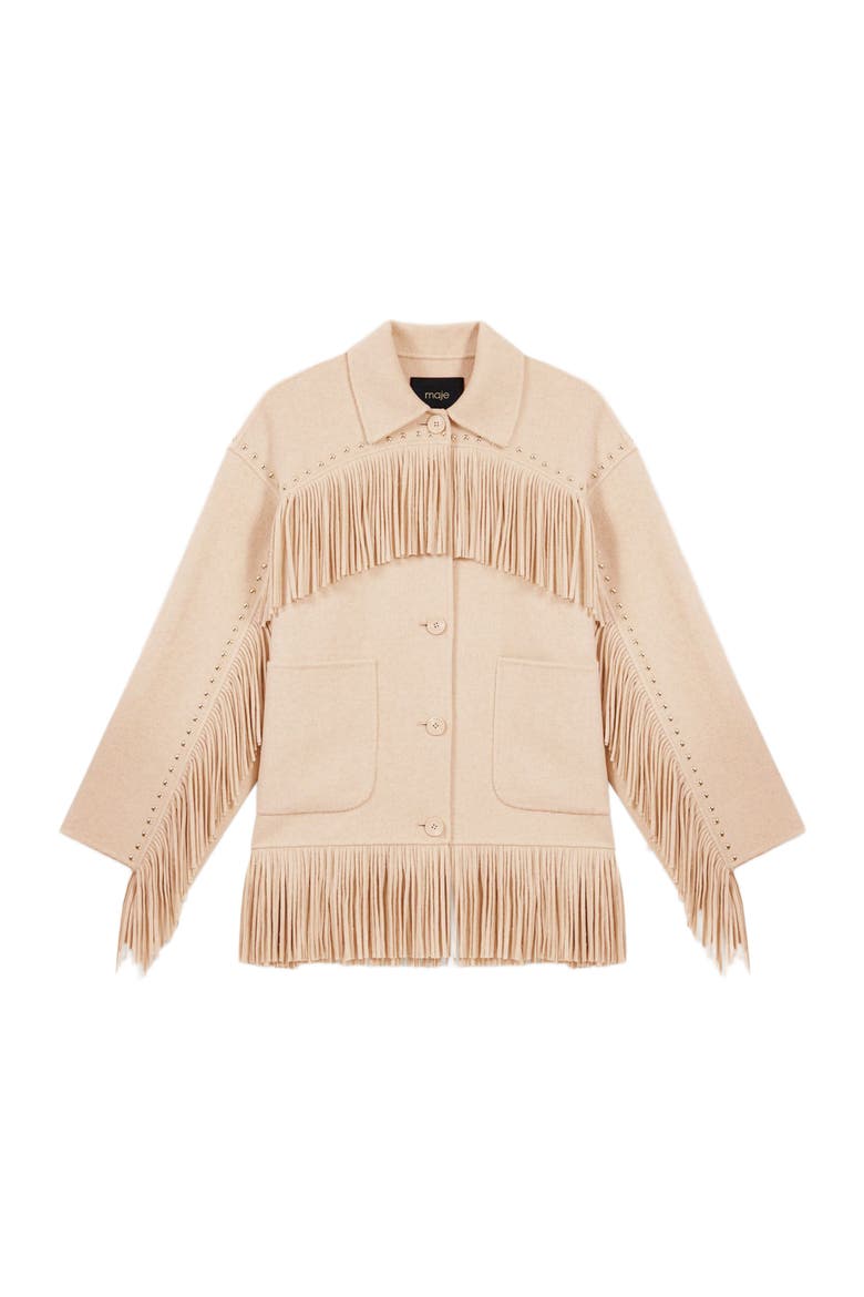 Double-breasted fringed coat, Alternate, color, Beige