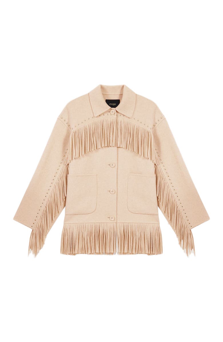 maje Double-breasted fringed coat, Alternate, color, 