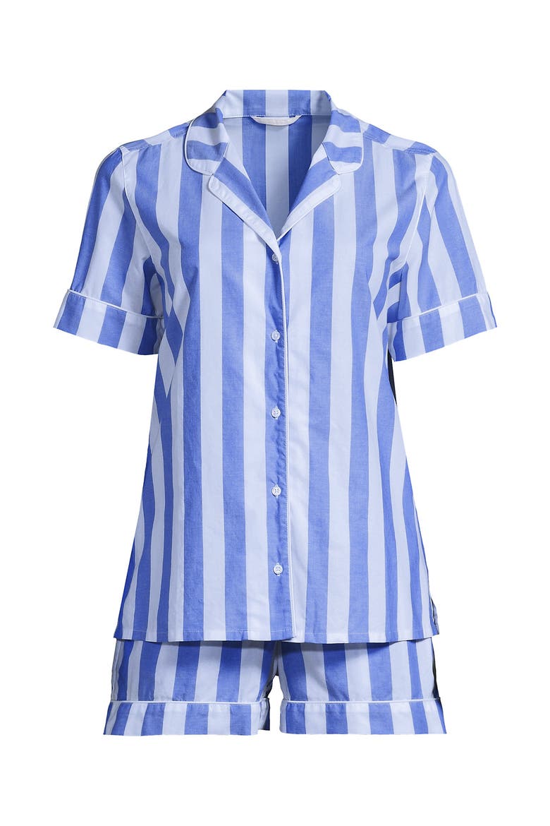Poplin 2 Piece Pajama Set - Short Sleeve Shirt and Shorts, Alternate, color, Muted Cobalt Blue Large Stripe