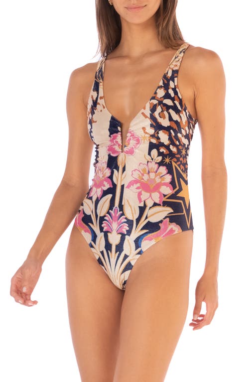 Maaji Patchwork Rose Cassidy Reversible One-piece Swimsuit In Beige Overflow
