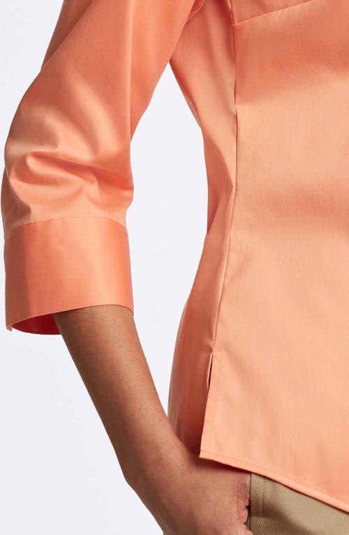 Foxcroft Agnes Three-quarter Sleeve Cotton Blend Popover Top In Melon