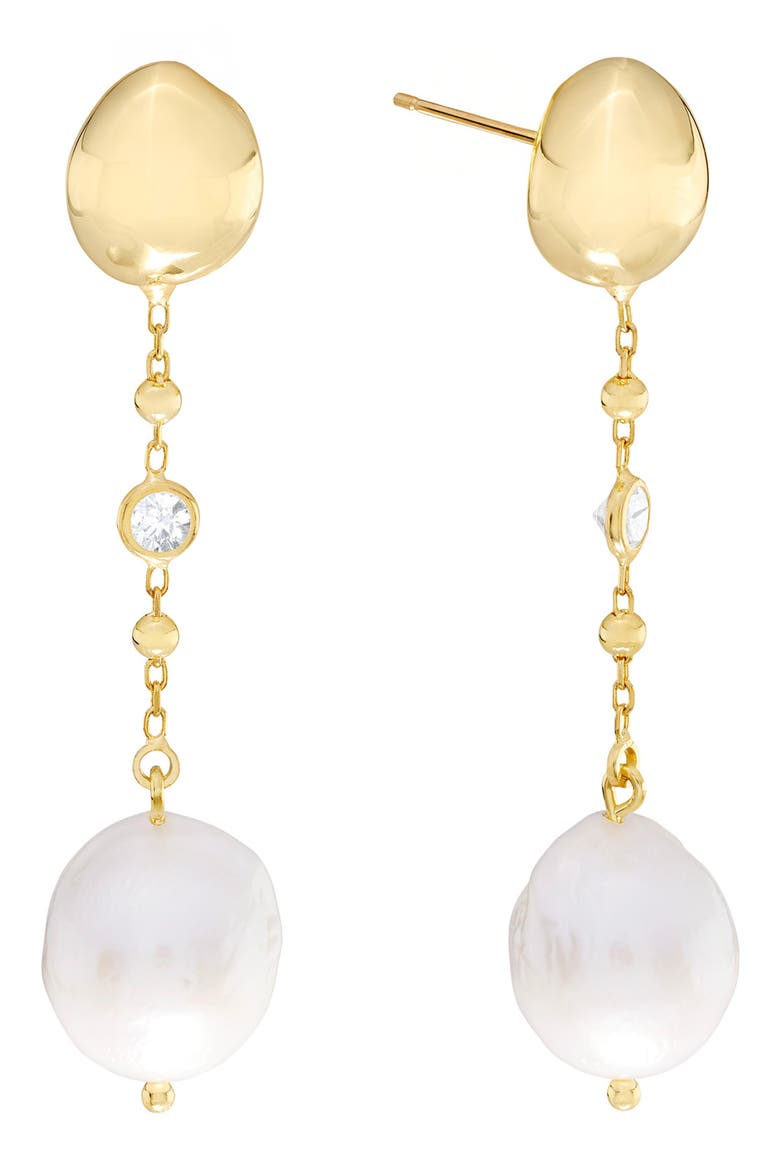 Freshwater Pearl & Cubic Zirconia Drop Earrings, Main, color, GOLD